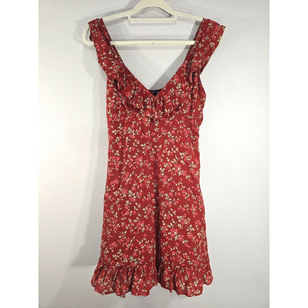Rusty Red floral ruffle mini dress Size Small boho cottagecore Whimsigoth BA